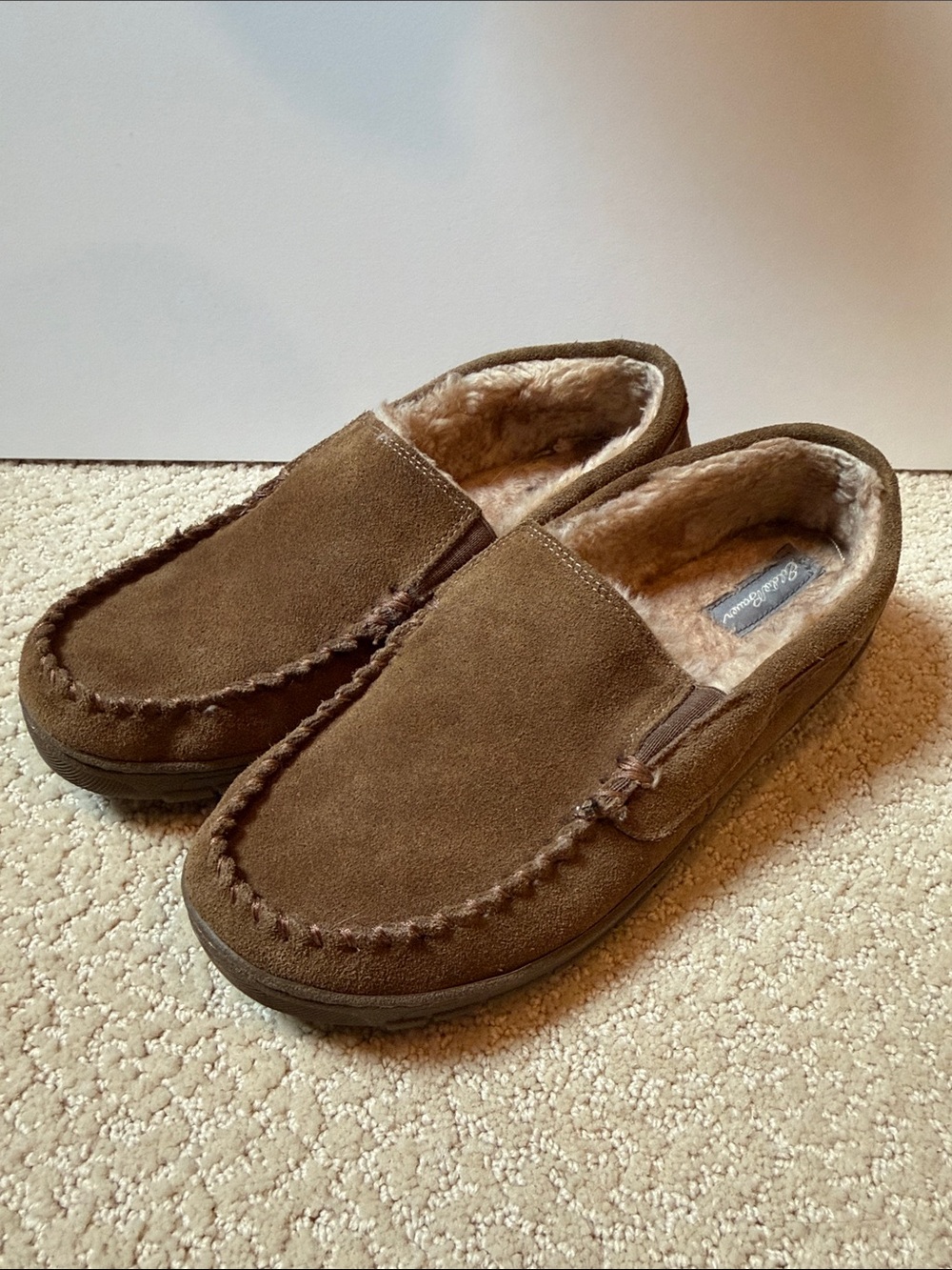 Eddie Bauer Men's Brown Suede Fleece-Lined Slip-Ons